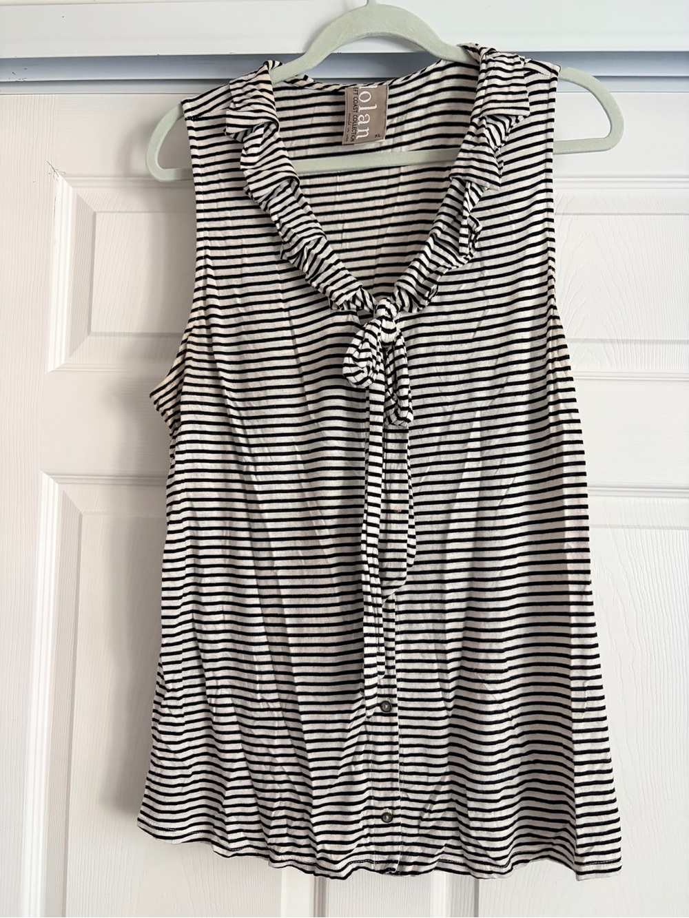Anthro Striped Tie-Neck Sleeveless Top in Black and White
